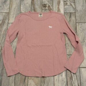 NEW PINK Victoria's Secret Women's Small (Oversized) Pink/White long sleeve top